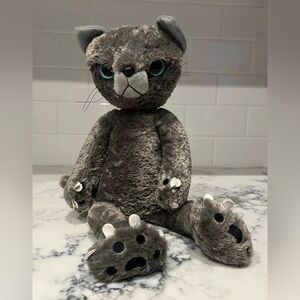 Cat Scratch Smooth Touch Stuffed Animal Grey Plush Doll 15” EUC